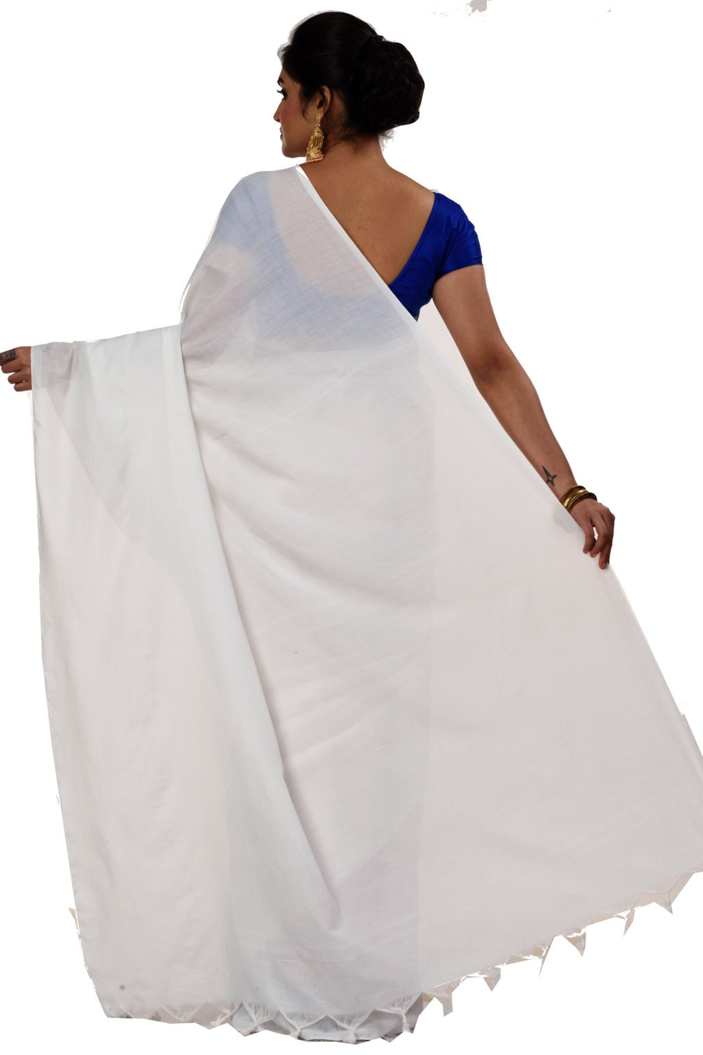 White Pure Cotton ThanKhadi Hand Loom Saree (446)
